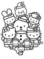 coloriage hello kitty et ses amis avec le bonhomme de neige